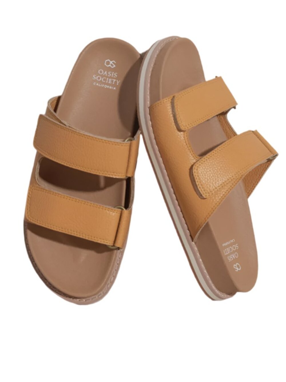 Size 7.5 Tan Double Adjustable Strap Slide Summer Beach Sandals